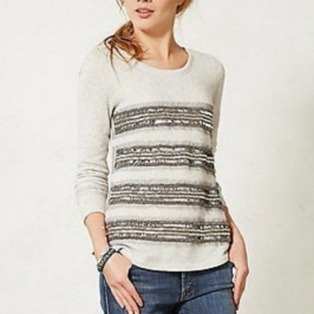 Anthropologie Deletta gray sweatshirt‎ size S embellished beaded sequins